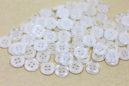 Sixstore 50 Stück 15 mm klare weiße Perlglanz-4 Löcher kleine runde Harzknöpfe zum Nähen, Basteln, Verzierungen von Sixstore