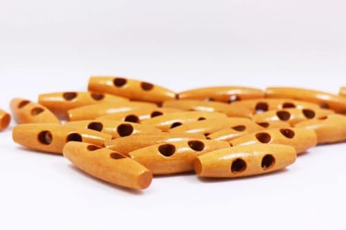 Sixstore Brauner Holz-Knebelknopf, ovale Form, 2 Löcher, flache Enden, für Heimwerker, Winter, Dufflejacke, Mantel, Knopf, 40 mm, lange Größe, groß von Sixstore