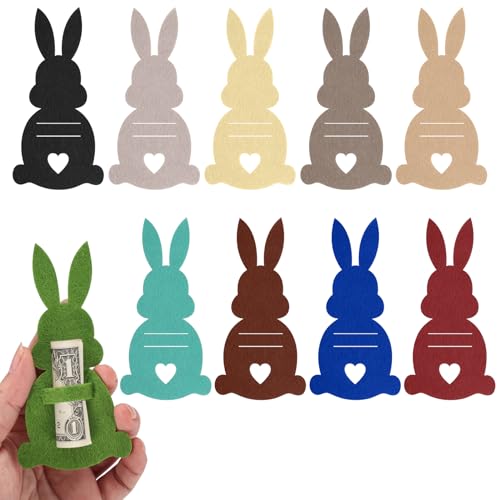 10 STK Ostern Geldgeschenke Set, Osterhasen Geldgeschenke Verpackung, Lustige Ostern Hasen Kreative Osterdekorationen aus Filz Geldklammern für Geschenke Tischdeko(Bunt) von Siyurongg