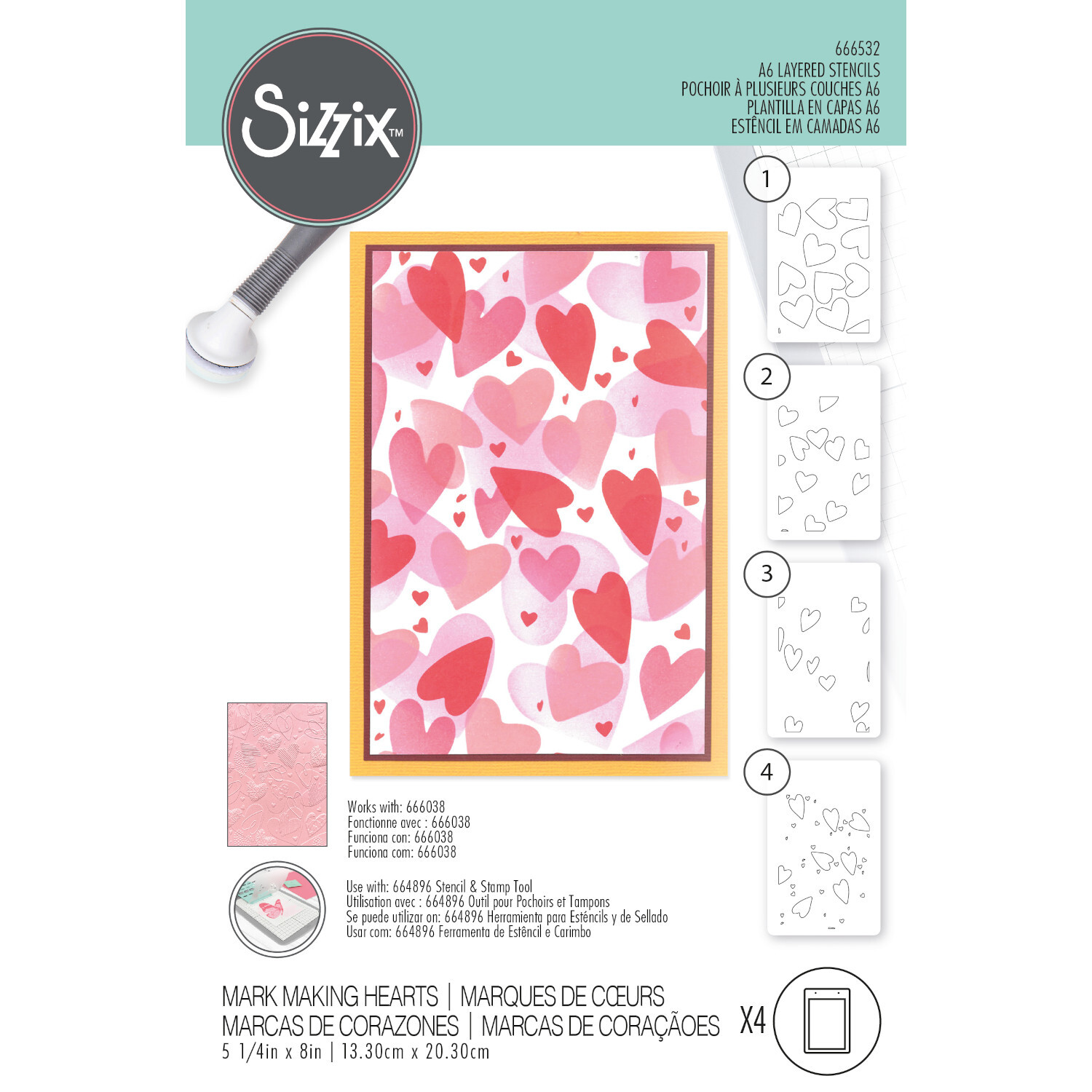 Layered Stencils Mark Making Hearts 4 Stück von Sizzix