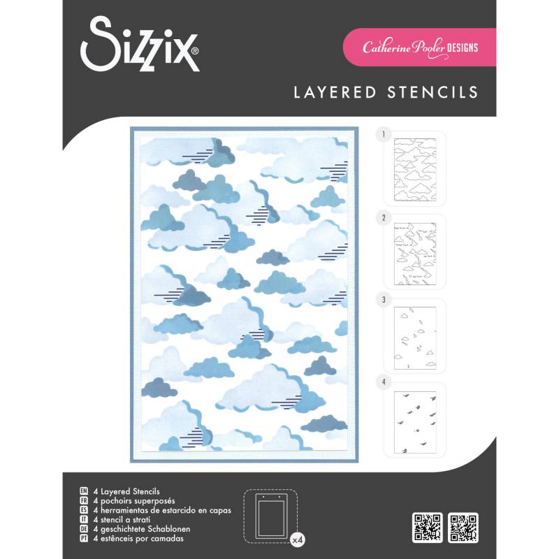 Layered Stencils in the Clouds 4 Stück von Sizzix