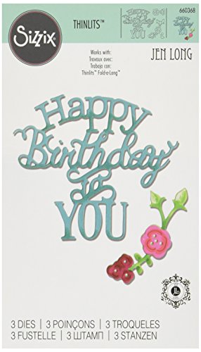 Sizzix, Thinlits Stanzschablonen-Set 660368, Happy Birthday To You Phrase von Jen Long, 3 Stück, Einheitsgröße Sizzix, Thinlits Stanzschablonen-Set 660368, Happy Birthday To You Phrase von Jen Long, 3 Stück, Einheitsgröße von Sizzix