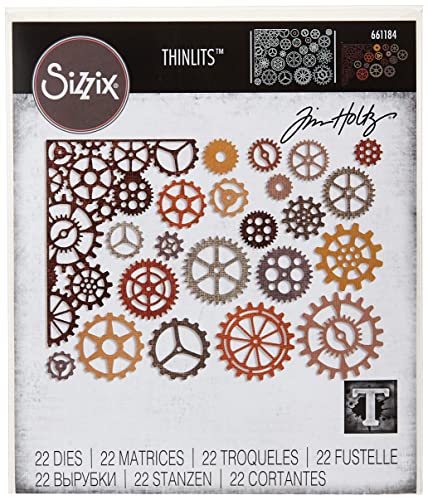 Sizzix 661184 Thinlits Zahnräder von Tim Holtz Stanzen, 22 in Packung, Mehrfarbig, 19 x 14.5 x 0.5 cm von Sizzix