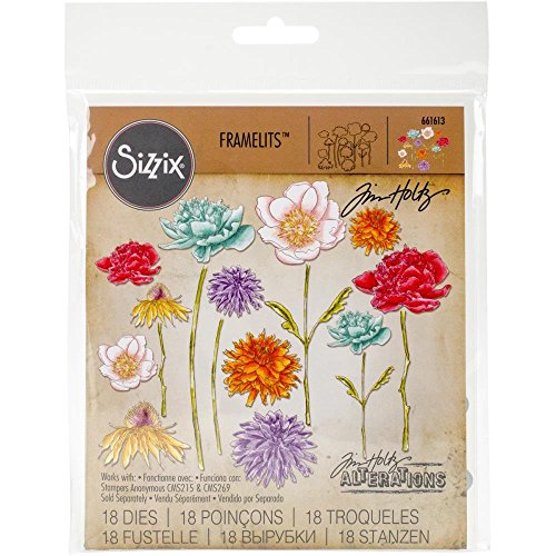 Sizzix 661613 Framelits Stanzschablonen-Set, Blumengarten und Mini-Blumenstrauß (18 Stanzformen) von Sizzix
