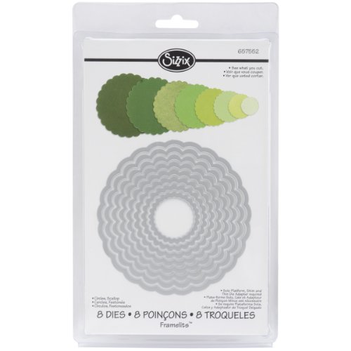 Sizzix 18737552 Framelits Stanzen Circles Scallop, Andere, Silber, 10.8 x 10.8 cm - 3.18 x 3.18 cm, 8 Stück von Sizzix