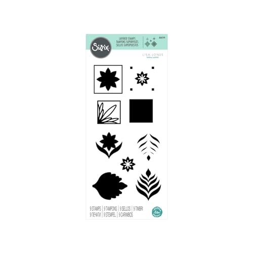 Sizzix Layered Clear Stamps Geo Repeat von Lisa Jones | 666144 | Stempelset aus Gummi für Karten, Scrapbooking und Papierhandwerk, 9er-Pack, Acryl, White, One Size von Sizzix