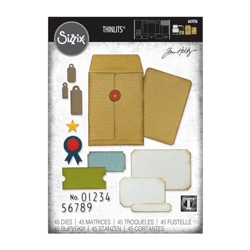 Sizzix Sizzx Thinlits Stanzschablonen 45PK Collector von Tim Holtz | 665926 | Kapitel 3 2022, Kunststoff Papier, Multicolour, One Size von Sizzix