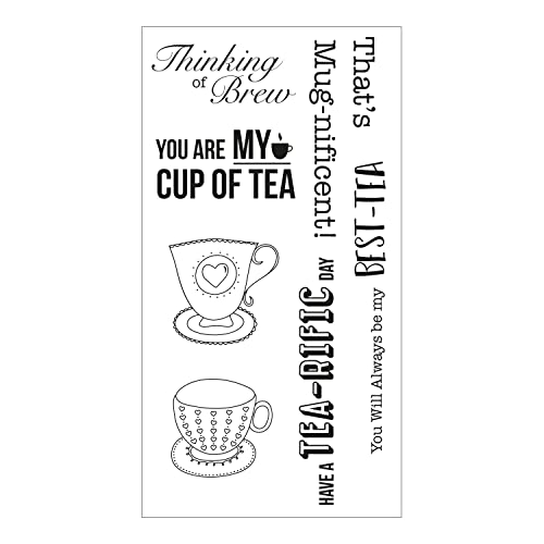 Sizzix Stempel-Set, transparent, 7 Stück, Tea-rific von Jennifer Ogborn | 666033 | Kapitel 4 2022 Stamps, Grey, One Size von Sizzix