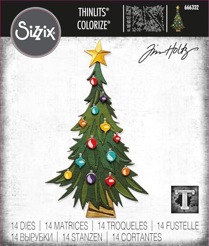 Sizzix Thinlits Set 14er-Pack Trim a Tree Colorize von Tim Holtz | 666332 | Hauchdünne Stanzformen aus Metall für Scrapbooking, Prägen, Journaling, Papier Kunststoff, Baum, One Size von Sizzix