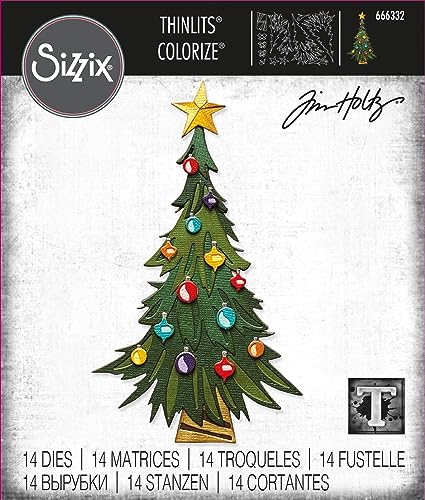 Sizzix Thinlits Set 14er-Pack Trim a Tree Colorize von Tim Holtz | 666332 | Hauchdünne Stanzformen aus Metall für Scrapbooking, Prägen, Journaling, Papier Kunststoff, Baum, One Size von Sizzix