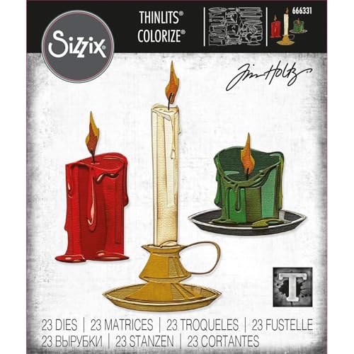 Sizzix Thinlits Set 23er-Pack Candleshop Colorize von Tim Holtz | 666331 | Hauchdünne Stanzformen aus Metall für Scrapbooking, Prägen, Journaling, Kerzenladen, One Size von Sizzix