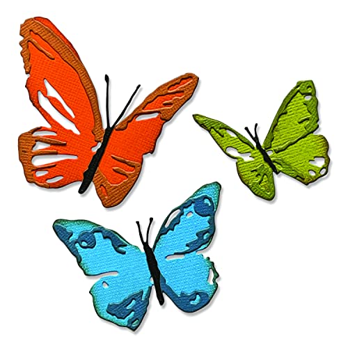 Sizzix Thinlits Stanzschablonen-Set 3PK Pinselstrich-Schmetterlinge von Tim Holtz | 665848 |Kapitel 2 2022, multicolor, One Size von Sizzix