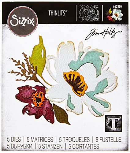 Thinlits Stanzformen-Set, Pinselstrich, Blumen, #3 von Tim Holtz, 5er-Pack von Sizzix