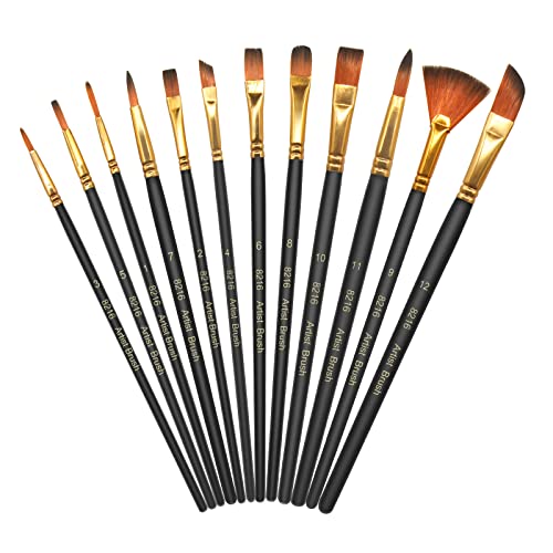 Skaaisont 12 Stück Set,Nylonpinselset Acrylfarben Kunstpinsel, Feiner Pinsel,Stifte mit Glatter Spitze, Korpus aus Holz,Geeignet für Acrylfarben,Aquarelle,Öle und Gouache, Schwarz von Skaaisont