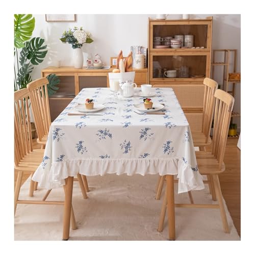Abwaschbare Tischdecke Blau, Baumwolle Tablecloth Obst Und Blatt Tischdecke Rechteck 140x220CM für Wohnzimmer, Esszimmer, Balkon, Garten von Skcess