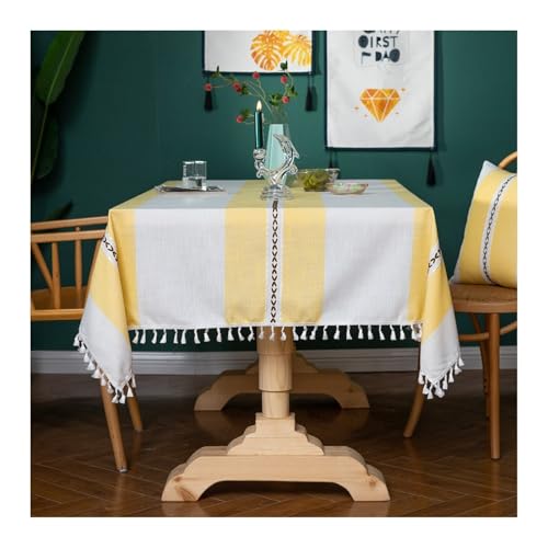 Tablecloth Gelb, Polyester Tischdecke Outdoor Streifen Tischtuch Quadrat 90x90CM für Wohnzimmer, Esszimmer, Balkon, Garten von Skcess