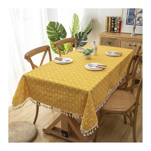 Tischdecke Abwaschbar Gelb, Baumwolle Abwaschbare Tischdecke Schachbrett Mit Quaste Tischdecke Rechteck 120x160CM Tischdecke Abwaschbar Gelb, Baumwolle Abwaschbare Tischdecke Schachbrett Mit Quaste Tischdecke Rechteck 120x160CM von Skcess