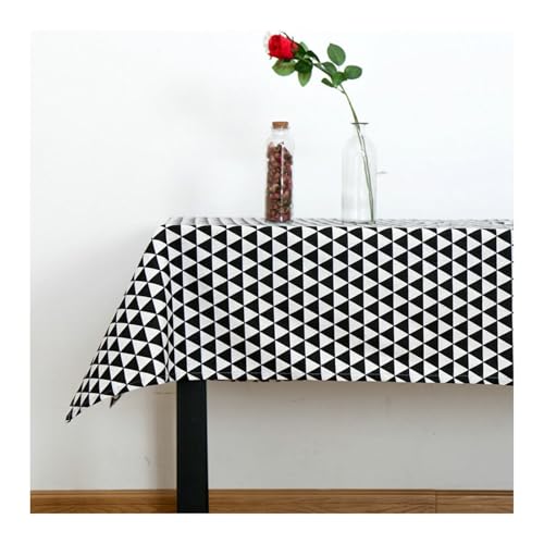 Tischdecke Abwaschbar Schwarz, Baumwollleinen Tischdecke Outdoor Dreiecke Tischdecke Outdoor Rechteck 140x240CM von Skcess