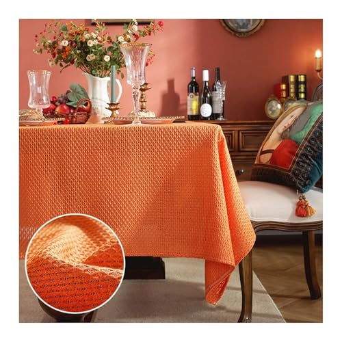 Tischdecke Orange, Baumwollleinen Tischdecke Abwaschbar Plaid Tablecloth Rechteck 135X180CM für Wohnzimmer, Esszimmer, Balkon, Garten von Skcess
