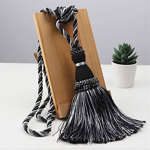 Adjustable Curtain Tiebacks,Raffhalter Vorhänge 2 Stück Vorhang Tieback Handgemachte hängende Kugel Quasten Fransen Vorhänge Halter Schnalle Seil Dekor-Raum-Zubehör(Black) von Skdvy