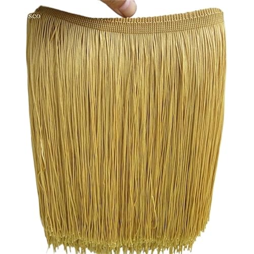 Tanzfransen Nähzubehör für DIY Basteln, 1 Yard/Lot 25 CM Lange Polyester Spitze Quaste Fringe Weiß Spitze Trim Band Nähen Latein Kleid Bühne Kleidungsstück Vorhang DIY Zubehör(Gold 2) von Skdvy