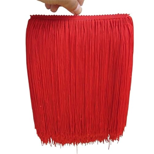 Tanzfransen Nähzubehör für DIY Basteln, 1 Yard/Lot 25 CM Lange Polyester Spitze Quaste Fringe Weiß Spitze Trim Band Nähen Latein Kleid Bühne Kleidungsstück Vorhang DIY Zubehör(Red) von Skdvy