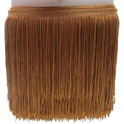 Tanzfransen Nähzubehör für DIY Basteln, 1 Yard 20CM Lange Polyester Quaste Fringe Lace Trim Band Nähen Latin Kleid Bühne Kleidungsstück Vorhang Zubehör(Light coffee) von Skdvy