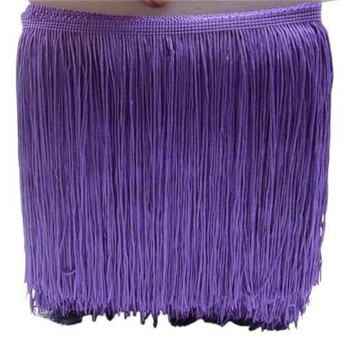 Tanzfransen Nähzubehör für DIY Basteln, 1 Yard 20CM Lange Polyester Quaste Fringe Lace Trim Band Nähen Latin Kleid Bühne Kleidungsstück Vorhang Zubehör(Purple) von Skdvy