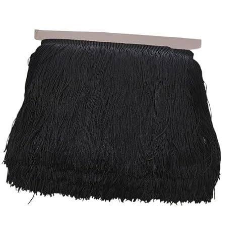 Tanzfransen Nähzubehör für DIY Basteln, 10/15/20/25/30 cm Lange 10 Meter Schwarz Fransen Trim Quaste Vestido Flecos Borlas de Seda Borlas Flecos Quasten Trim Zubehör(20cmX10meters) von Skdvy
