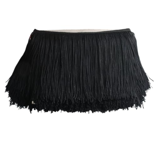 Tanzfransen Nähzubehör für DIY Basteln, 1yards /Lot 15cm Lange Fransen Spitze Quaste Polyester Spitze Trim Band Latin Dance Rock Vorhang Fransen for Nähen(Black) von Skdvy