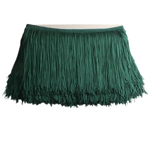 Tanzfransen Nähzubehör für DIY Basteln, 1yards /Lot 15cm Lange Fransen Spitze Quaste Polyester Spitze Trim Band Latin Dance Rock Vorhang Fransen for Nähen(Dark green) von Skdvy