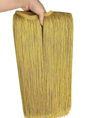 Tanzfransen Nähzubehör für DIY Basteln, 2 Meter/los 50 CM/100 CM Lange Spitze Quaste Trimmen Fringe for DIY Latin Kleid Bühne Kleidung Vorhang Zubehör Band(Deep gold,50CM Wide) von Skdvy