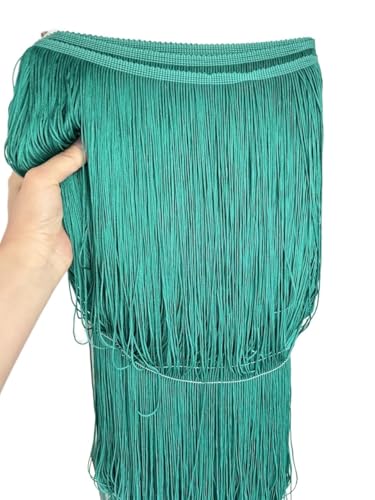 Tanzfransen Nähzubehör für DIY Basteln, 2 Meter/los 50 CM/100 CM Lange Spitze Quaste Trimmen Fringe for DIY Latin Kleid Bühne Kleidung Vorhang Zubehör Band(Deep green,50CM Wide) von Skdvy