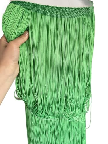 Tanzfransen Nähzubehör für DIY Basteln, 2 Meter/los 50 CM/100 CM Lange Spitze Quaste Trimmen Fringe for DIY Latin Kleid Bühne Kleidung Vorhang Zubehör Band(Green,100CM Wide) von Skdvy
