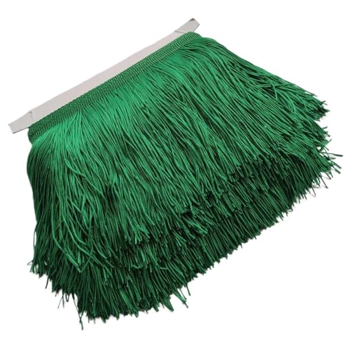 Tanzfransen Nähzubehör für DIY Basteln, 5/10 Meter Wunderschöne 15 cm lange Spitzenfransenbesatz Polyester Quaste Fransenbesatz Diy Latein Kleid Bühnenkleidung Zubehör(Grass Green,5Meters) von Skdvy