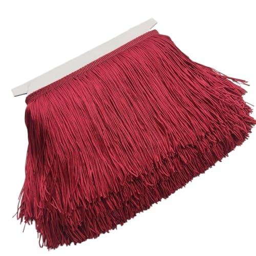 Tanzfransen Nähzubehör für DIY Basteln, 5/10 Meter Wunderschöne 15 cm lange Spitzenfransenbesatz Polyester Quaste Fransenbesatz Diy Latein Kleid Bühnenkleidung Zubehör(Wine Red,10Meters) von Skdvy
