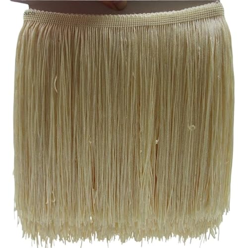 Tanzfransen Nähzubehör für DIY Basteln, 5 Meter/los 20 CM Lange Spitze Fransenbesatz Quaste Fransenbesatz for Diy Latin Kleid Bühnenkleidung Zubehör Spitzenband(Beige yellow) von Skdvy