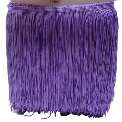 Tanzfransen Nähzubehör für DIY Basteln, 5 Meter/los 20 CM Lange Spitze Fransenbesatz Quaste Fransenbesatz for Diy Latin Kleid Bühnenkleidung Zubehör Spitzenband(Purple) von Skdvy