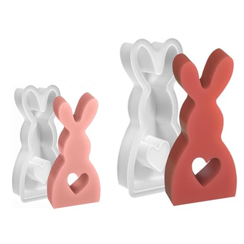 Osterhase Silikonform, Ostern Hase Silikonformen Gießformen, 3D Kaninchen Gießform Ostern, Ostern Hase Backform, Osterhase Silikonform for Gips, Sojawachs Kerzen, Handwerk (2 Stücke) von Skeadex