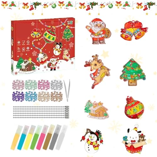 DIY-Kristallfarben-Kunst- und Bastelset Weihnachten, 34teiliges Set Weihnachtliche Kristall Klebemalerei, Bake-Free Crystal Color Glue Painting Pendant, DIY Crystal Paint Arts and Crafts Set (2pc) von Skeadex