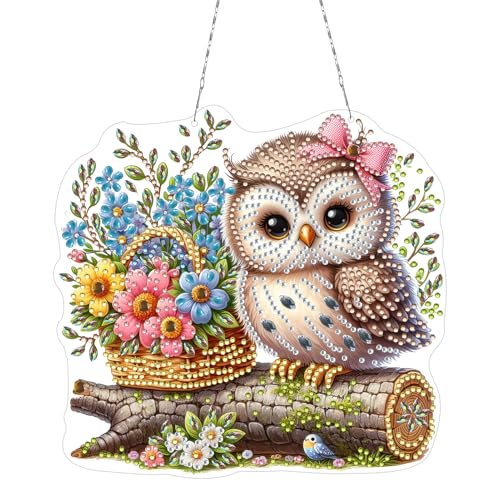Skeadex Diamond Painting Eule,Fensterdeko Vogel Deko Diamant Painting Fensterbilder Frühling Deko Hängedeko Diamond Painting Frühling DIY Diamant Malerei Basteln Diamond Paintings Anhänger (E) von Skeadex