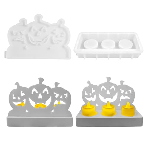 Halloween Silikonform Kürbis Kerzenhalter, 3D Silikonform Kürbis Kerzenhalter mit 3 Kürbisköpfe, DIY Kürbis Epoxidharz Formen für Herbst Halloween Thanksgiving Weihnachts Dek, Geeignet für Teewachs Halloween Silikonform Kürbis Kerzenhalter, 3D Silikonform Kürbis Kerzenhalter mit 3 Kürbisköpfe, DIY Kürbis Epoxidharz Formen für Herbst Halloween Thanksgiving Weihnachts Dek, Geeignet für Teewachs von Skeadex