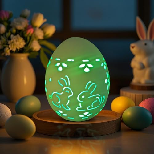 Osterdeko LED Ostereier,Keramik Osterei mit LED Licht, LEDs Deko Osterlicht,Frühlingsdeko Hohl Ostereier Porzellan mit Hase Muster,Ostern Deko Leuchtende Osterei Batteriebetrieben für Tischdeko (B) von Skeadex