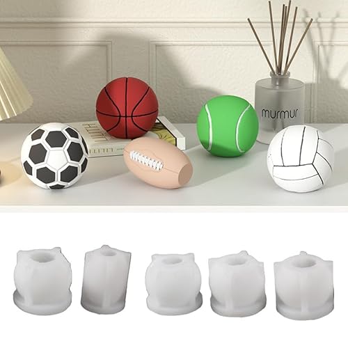 Silikonformen Gießformen, 5 Stück Silikonform Ball Kerzen Formen Silikon Gips zum Gießen Fußball Basketball Gießformen Silikon Sommer Kerzenformen Volleyball Baseball für Ballspiele Enthusiasten von Skeadex