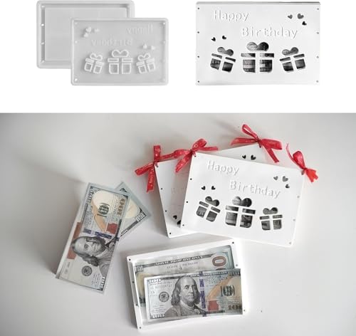 Silikonformen Gießformen Geldgeschenk, 2er Silikonform Geldgeschenk Gießformen Silikon Geschenkbox Gips zum Gießen Silikon Gießformen Geldgeschenk Happy Birthday für DIY Geburtstagsgeschenk (B) von Skeadex