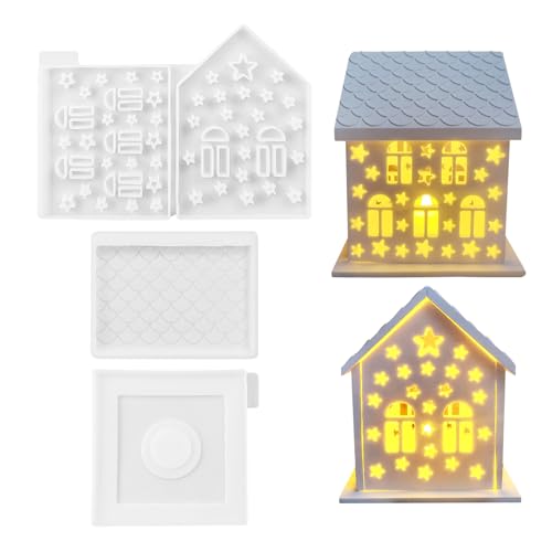 Silikonformen Gießformen Häuser, Silikonform Haus 3D Silikon Gießform Kerzenhalter Gips zum Gießen Silikonform Häuser mit Fenster und Sternen Giessform Silikon für Handwerk von Skeadex