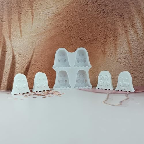 Silikonformen Gießformen Halloween, 4er Silikonform Geister mit Kürbis Fledermaus Hut Gießform Geist Gießformen Silikon Halloween Silikonform Herbst Gips zum Gießen Giessformen Silikon Halloween (A) von Skeadex
