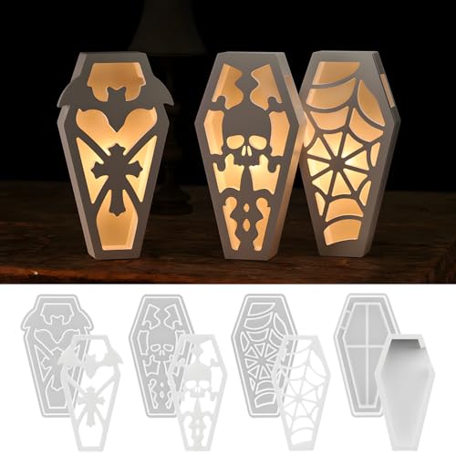 Silikonformen Gießformen Halloween, 4er Silikonform Geschenkbox mit Fledermaus Skelett Muster Gießformen Silikon Halloween Gießform Geschenkbox Silikonform Herbst Gips Zum Gießen Halloween (A) von Skeadex