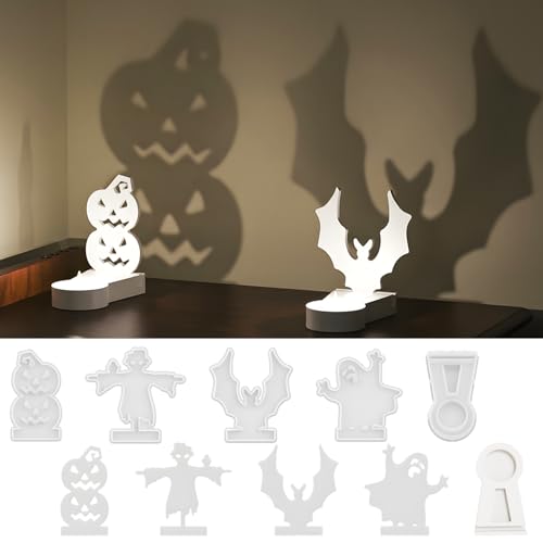 Silikonformen Gießformen Halloween, 5er Silikonform Halloween mit Geister Kürbis Gießform Kerzenhalter Gießformen Silikon Halloween Gips Zum Gießen Giessformen Herbst Silikonform Kerzenhalter (A) von Skeadex