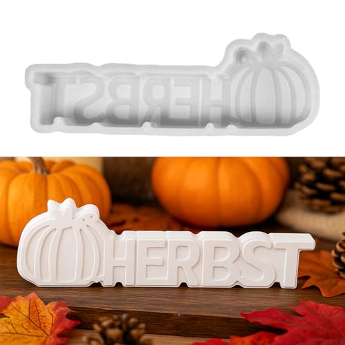 Silikonformen Gießformen Herbst, Silikonform Kürbis mit Buchstaben ‘Herbst’ Gießformen Silikon Herbst Gips zum Gießen Kürbis Silikonform Halloween Giessformen Silikon Halloween von Skeadex